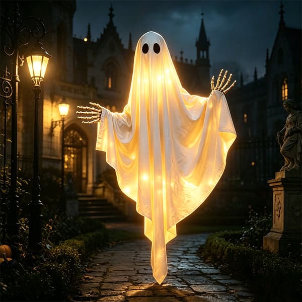 Stor Halloween-spøgelsesdekoration til udendørs græsplænefest, lysende rekvisit med LED-lyskæde til spøgelse