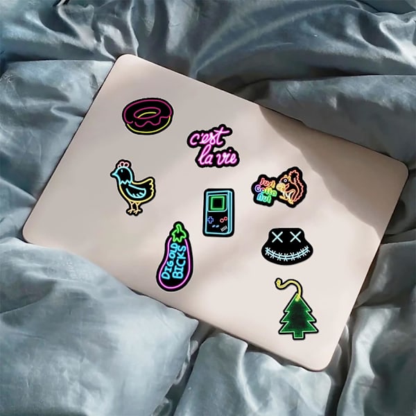 100 stk. Neon-klistermærker til bærbar computer, seje neonlys-klistermærker til børn, teenagere og voksne, vandtætte vinylklistermærker til vandflaske, guitar, skateboard