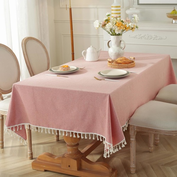 Bordsduk fransad duk enfärgad duk används för matsal, picknick och matsalsbordsdekoration (140x140cm, röd).