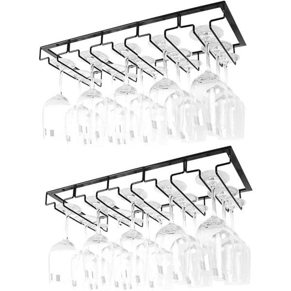 2 stycken 5 rader hängande hållare för stamvaror Metall Vinglasställ Montering under skåpet, svart