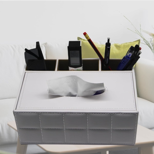 Rektangulær servietbeholder, moderne servietbeholder, multifunktionel tabletstativ-arrangør med 3 rum, passer til kontor/hjem/hotel
