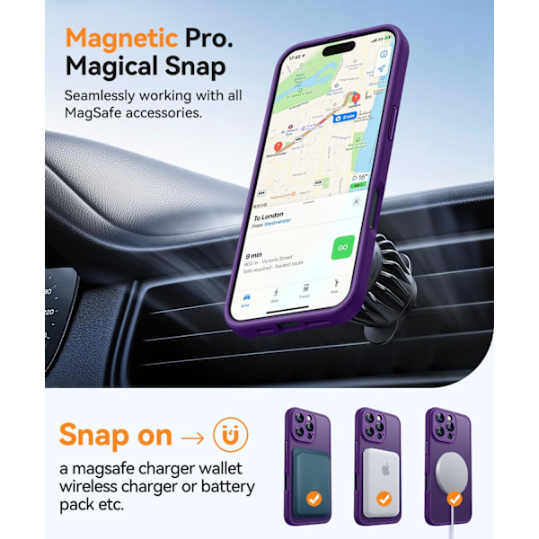 Magnetiskt skal för iPhone 16 Pro Max med fullständigt kameraskydd [Kompatibel med MagSafe] [Genomskinlig matt] Skyddande telefonfodral, varmrosa Deep Purple iPhone 16 Pro Max