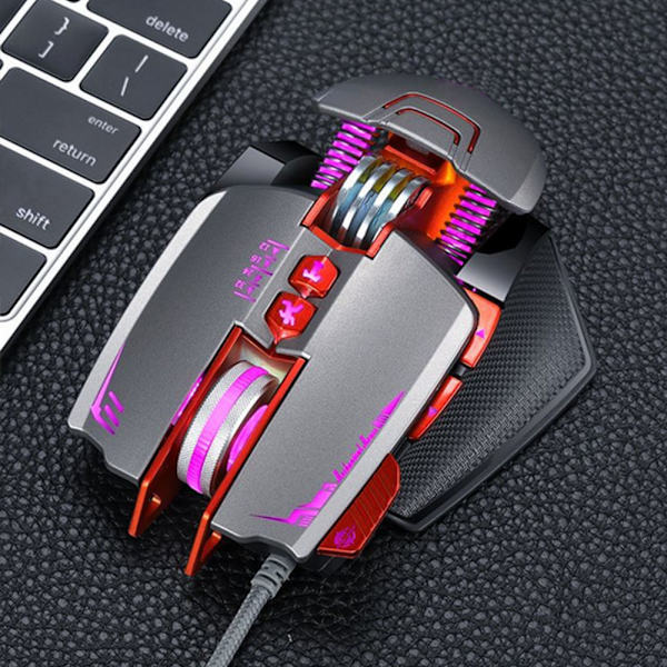 Trådbunden spelmus med bakgrundsbelysning, ergonomisk mus, programmerbart läge, USB-upplyst, konkurrenskraftig ätande kyckling, trådbunden mus - silverrustning