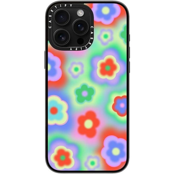 Kompakt iPhone 16 Pro Max Deksel [Lettvekt / 1,2 m 2X Militær Grad Fallbeskyttelse/Slank] - Kirsebær - Klar Svart Acid Flowers iPhone 16 Pro Max