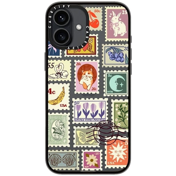 Kompakt iPhone 16 Pro Max-fodral [Lättviktigt / 4 fot 2X Militärklass Fallskydd / Smalt] - Körsbär - Klar Svart Stamp Collection iPhone 16 Plus
