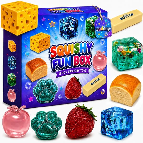 8 i 1 Squishy Pack Bit Rolig Låda Ost Squishy Mat Squishies Set Långsamt Stigande Smör Jordgubbe Sockerfylld Isbit Äpple Bröd Kattass Squishy Till 8pcs