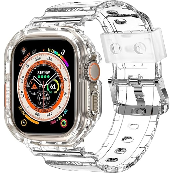 Yhteensopiva Crystal Clear Apple Watch -rannekkeille, 45 mm 44 mm 42 mm, puskurin kanssa miehille ja naisille, Jelly Sport -kotelo ja -ranneke