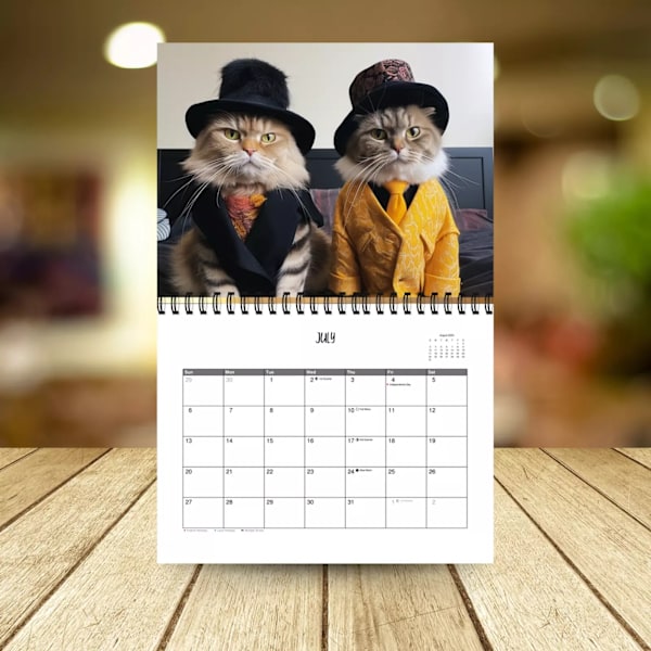2025 Mote-Katt Kalender 12 Måneder Spiralkalender Søt Katt Veggkalender