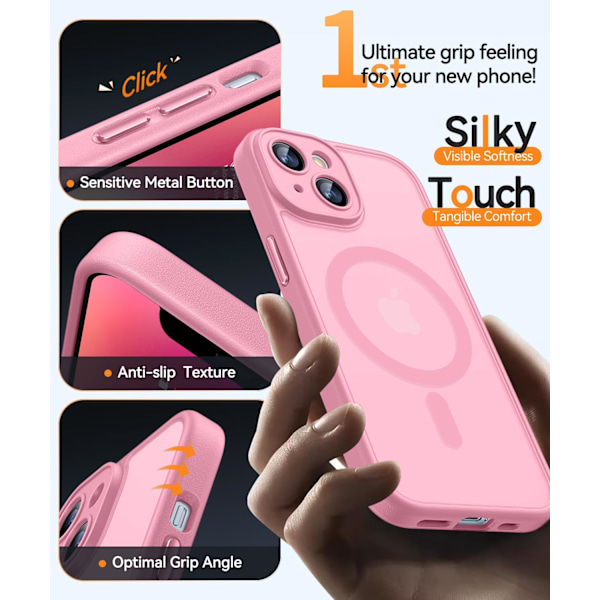 Magnetiskt skal för iPhone 16 Pro Max med fullständigt kameraskydd [Kompatibel med MagSafe] [Genomskinlig matt] Skyddande telefonfodral, Lila Pink iPhone 14