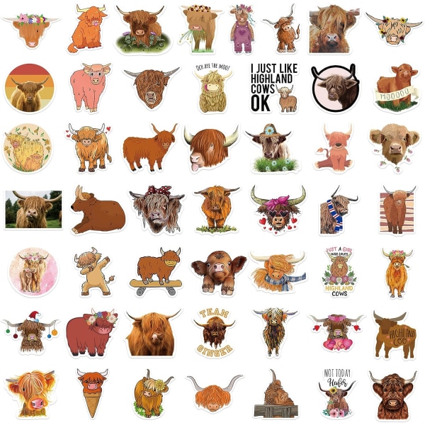 Kø Stickers - 50 stk Ko Dyr Yak PVC Dekaler Søde Kawaii Vinyl Dekoration DIY Sjove Kreative Dekorationer til Teenagere Festartikler til Voksne
