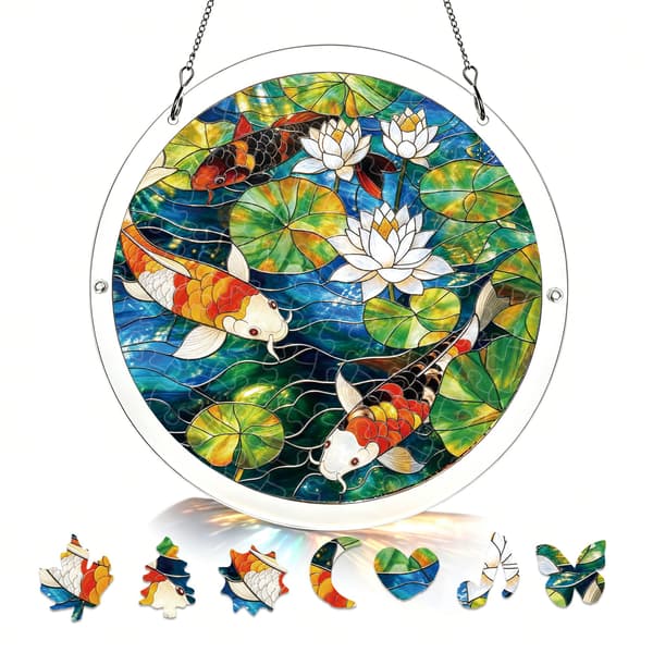 Koi Pond Acrylic Puzzle Suncatcher, 83 Pieces DIY Window Decor