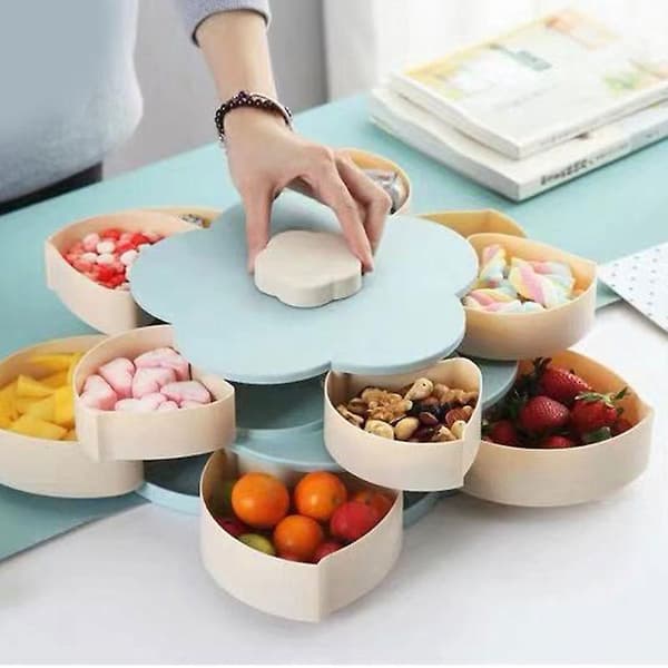 Blomsterformet snackboks Roterende slikboks Snackbakke i plast Familiesnacks