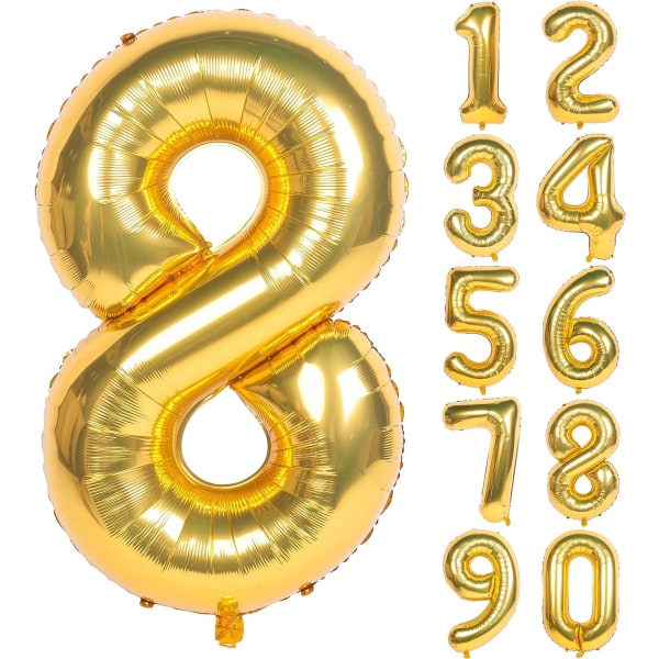 2PCS 40 Inch Gold Digit Helium Foil Birthday Party Balloons (Gold 8)