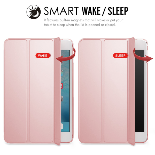 4 - Slim Lättvikts Smart Case Stand Cover med genomskinligt matt ryggskydd med Auto Wake/Sleep-roseguld