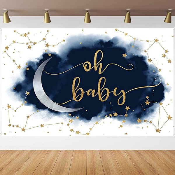 Oh Baby Nyfödd Kön Avslöja Bakgrund Kön Avslöja Fest Dekorationer Banner Blå Vit Moln Glitter Stjärna Fotografi Bakgrund Fotobås Rekvisita