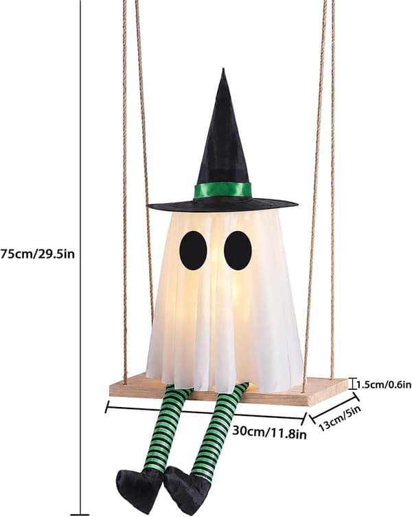 Halloween Swinging Ghost Outdoor Decor, Scary Hanging Ghost Decorations Set of 3, Timer Function, Remote Control, Unique Ghost and Witch Fusion Design