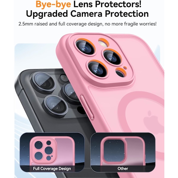 Magnetisk etui til iPhone 16 Pro Max med fuld kamerabeskyttelse [Kompatibel med Magsafe] [Gennemskinnelig mat] Beskyttende telefonetui, mat sort Pink iPhone 13 Pro Max