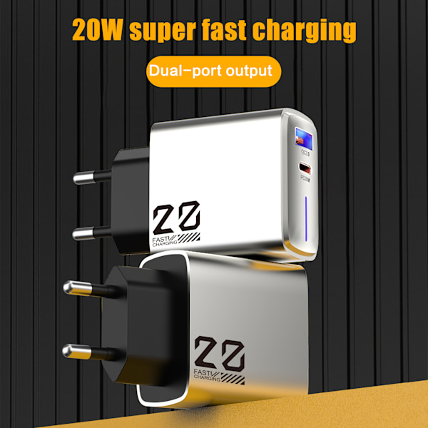 20W Type-C-laddare med liten laddningshuvud PD+USB metallgrå snabbladdning