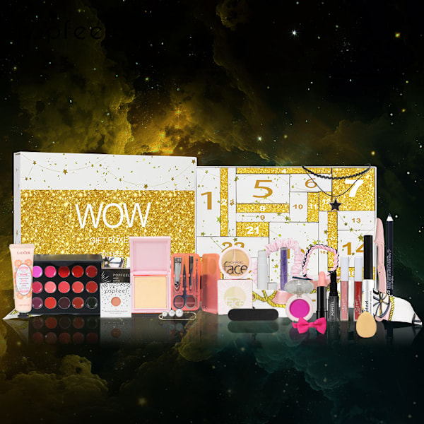 Julmakeup-gåvkalender 2024, Skönhetsadventskalender, 24 Individuellt Inslagna Makeup- och Kosmetikprodukter för Kvinnor och Flickor White