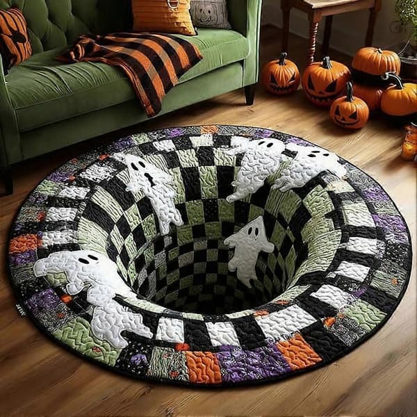 3D Halloween-tæppe - Optisk illusionstæppe med skelet- og græskardesign, blødt og vaskbart, perfekt til stue, badeværelse