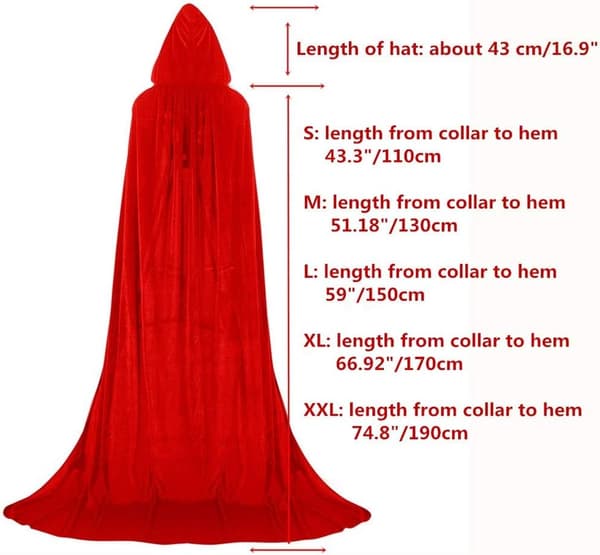 Rød Hætte Kappe Maxi Kappe Fløjl Voksenkostume Døden Vampyrfest Halloweenkostumer 150 cm