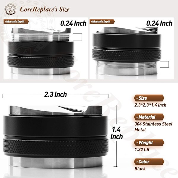 53mm Kaffefordeler og Tamper, Dobbeltkop Kaffe Nivellering Passer til 54mm, Professionel Justerbar Dybde Espresso Hånd