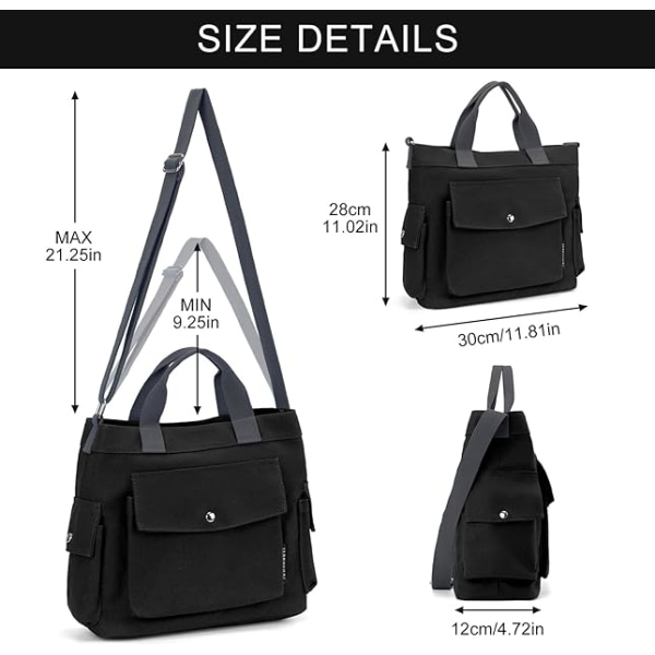 Canvas Tote Bag til kvinder 14 tommer stor Crossbody Tote Bag med flere lommer Canvas Crossbody Bag Top Handle skuldertaske Work Tote Bags