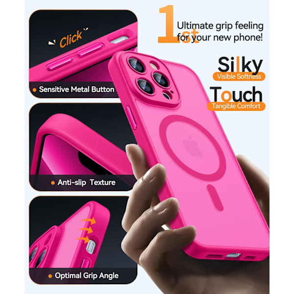 Magnetiskt skal för iPhone 16 Pro Max med fullständigt kameraskydd [Kompatibel med MagSafe] [Genomskinlig matt] Skyddande telefonfodral, Lila Hot Pink iPhone 13 Pro Max