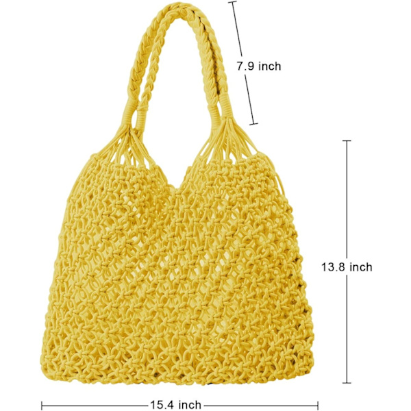 Strandväska i vävt material - Ljusgul