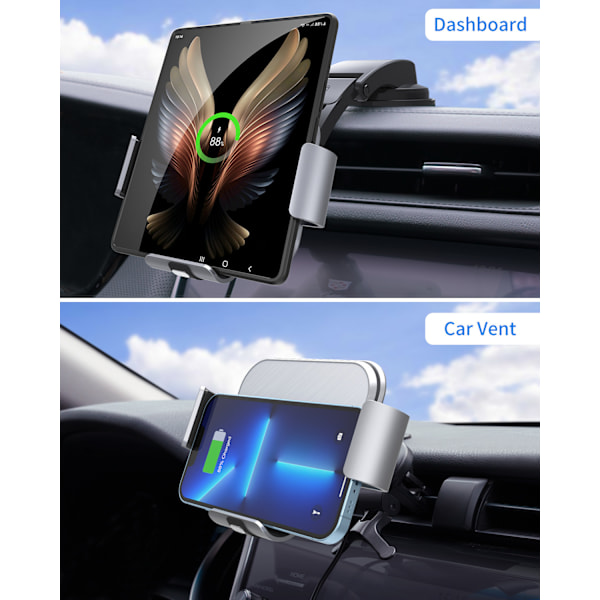 Bilholder til Galaxy Z Fold 4 3 2 med dobbelt spole trådløs oplader til Samsung W22 W21 foldbar telefon hurtig opladning