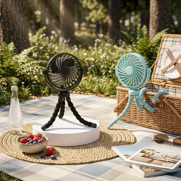 Bærbar fleksibel stativvognsventilator, USB genopladelig mini-blæksprutteventilator, ultra-stille, velegnet til bilsæder og rejser.