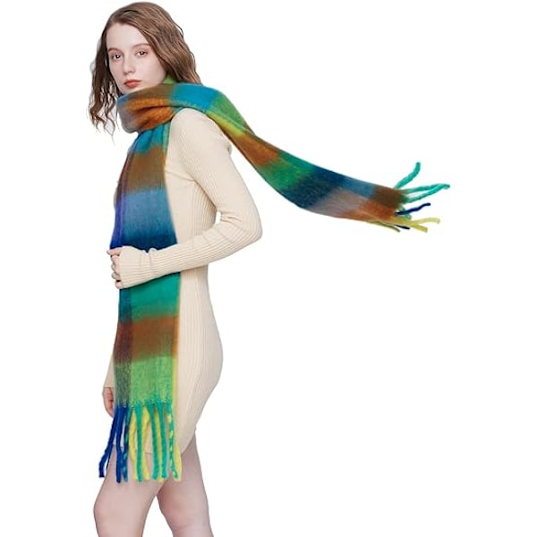 Kvindes Cashmere Stor Farvet Ternet Sjal Vinter Varmt Wrap Sjal