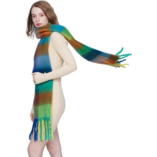 Kvinnors Cashmere stor färgad rutig halsduk Vinter Warm Wrap Scarf