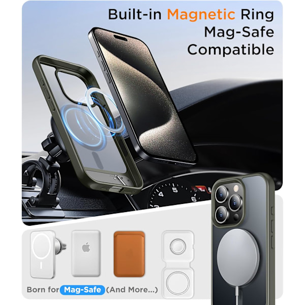 Magneettinen iPhone 16 Pro Max -kotelo, [Sisäänrakennettu näkymätön jalusta][Yhteensopiva MagSafe-tekniikan kanssa] [Sotilastason iskunkestävä] Ohut läpikuultava Gray iPhone 15 Pro Max