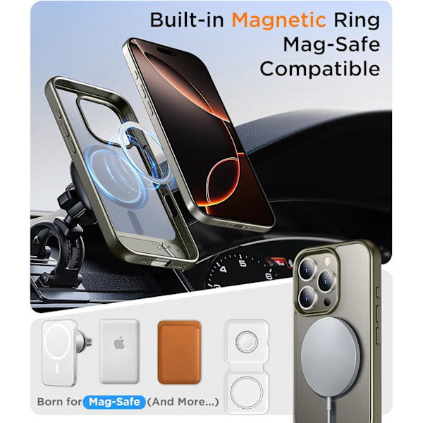 Magneettinen iPhone 16 Pro Max -kotelo, [Sisäänrakennettu näkymätön jalusta][Yhteensopiva MagSafe-tekniikan kanssa] [Sotilastason iskunkestävä] Ohut läpikuultava Gray for iPhone 16 Pro Max 6.9"