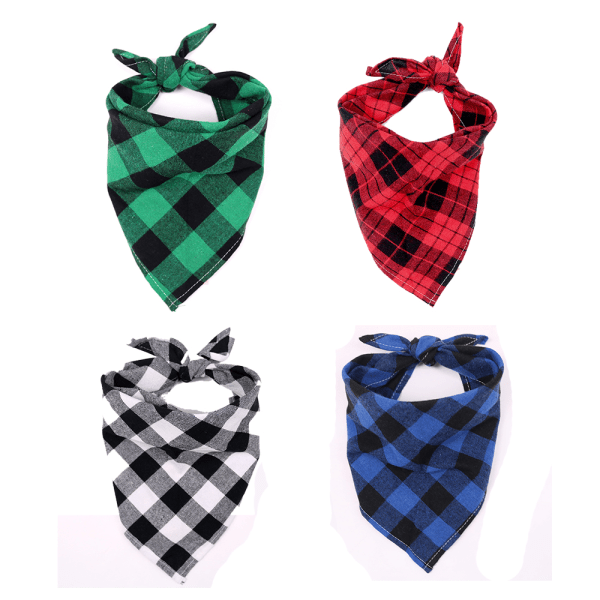 4 kpl ruudullinen koiran bandana, kolmio käännettävä lemmikkiliina pojille ja tytöille - punainen ja musta + sininen ja musta koko S