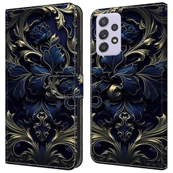 For Samsung Galaxy A52 4G / A52s Case Pattern Print Flip Folio Leather Phone Case Blue Flower