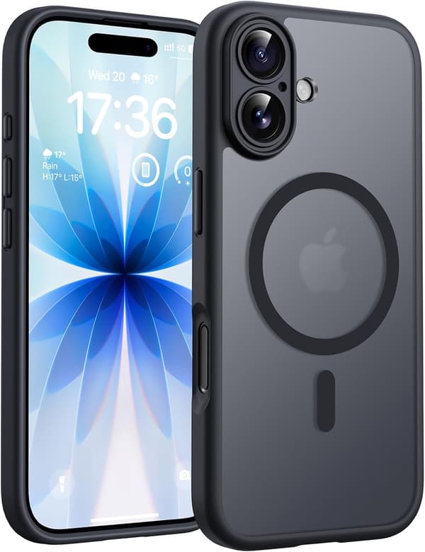 TOCOL Cover til iPhone 17, Kamerabeskyttelse, Integreret Magnetisk Ring, Kompatibel med Magsafe, Faldsikring, Transparent Mat Bagside, Sort Titanium Black Titanium för iPhone 16 Pro Max
