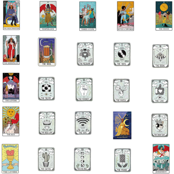 50 stk Tarot-klistremerker for vannflaske, laptop, skateboard, koffer, gitar, bil, motorsykkel, sykkel, vinyl, vanntett, astrologi-klistremerkepakke for tenåringer og voksne