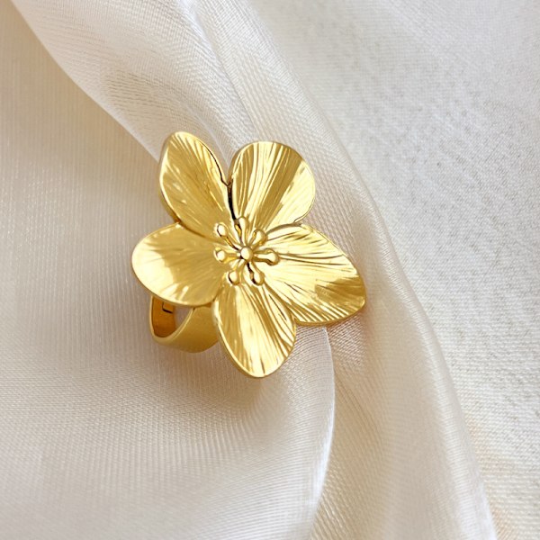 Blomst Åben Ring Justerbar Poleret Metal Ensfarvet Glat Overdreven Stil Petal Dame Galla silver