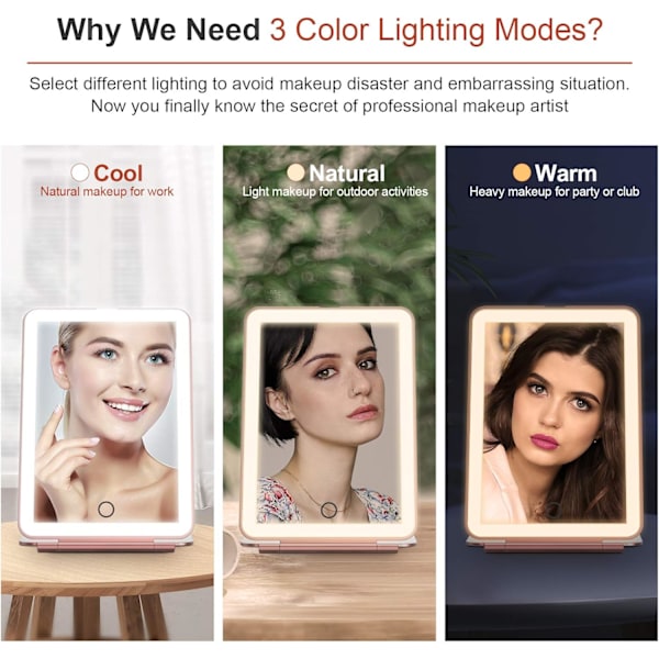 Travel Mirror for Makeup, Portable Mirror with Lighting, Dimmable Touch Screen