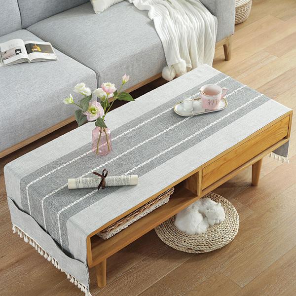 Bomuldslinned dug med sidelomme, smudsafvisende, rektangulær dug til kaffe, stue, altan, have dug 60x160cm
