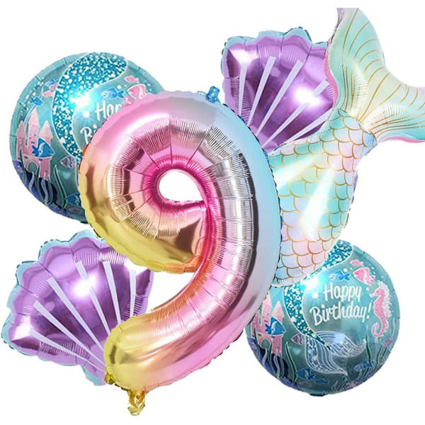 Dekoration för sjöjungfrufödelsedag - Sjöjungfruballonger - Sjöballonger - Sjöjungfruballonger i folie - Sjöjungfrustjärtballonger för flickor - Sjöjungfrufest