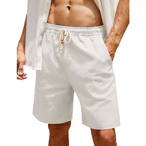Herre Lin Shorts Casual Elastisk Midje Snøring Sommer Strand Shorts