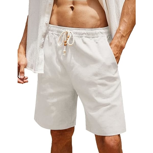 Herrshorts i linne, casual, med elastisk midja, dragsko, sommarstrandshorts