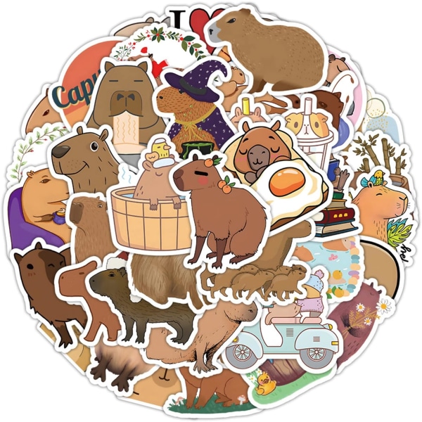 Roliga Capybara Gifts Stickers Pack 50st, Söta djurklistermärken för barn Tonåringar Vuxna Kawaii Vinyl Vattentäta klistermärken för vattenflaskor Laptop