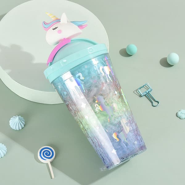 Unicorn Ice Cup vannflaske Gradient Girl Heart e Straw Cup