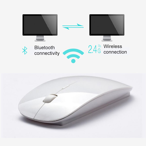 Dual Mode 2.4G Trådløs Mus, Stille Mini Optisk Trådløs Mus, Ultra Tynn 1600 DPI-Hvit