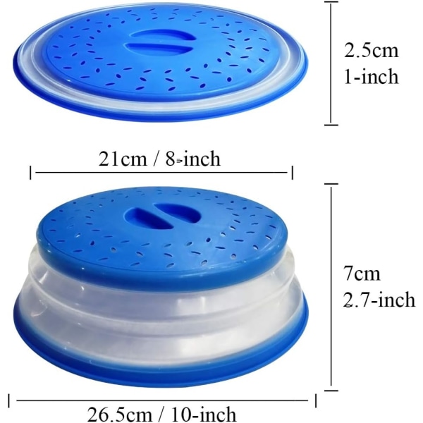 Mikrobølgeovnsplade Dæksel 10,5 tommer Sammenklappelig Madplade Låg Dæksel, Nemt Greb, Mikrobølgeovn Plade Beskyttelsesdæksel Med Dampventil