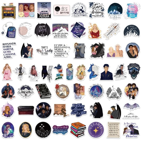 60 stk Acotar Merchandise Stickers - Bog Grafisk Vinyl Vandtæt Sticker til Vandflaske, Skateboard, Laptop, Telefon, Scrapbooking til Festforsyning